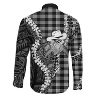 Black Hawaii Palaka Cowboy Turtle Family Matching Off The Shoulder Long Sleeve Dress and Hawaiian Shirt Hawaiian Paniolo Puakenikeni Maile Lei DT05 - Polynesian Pride