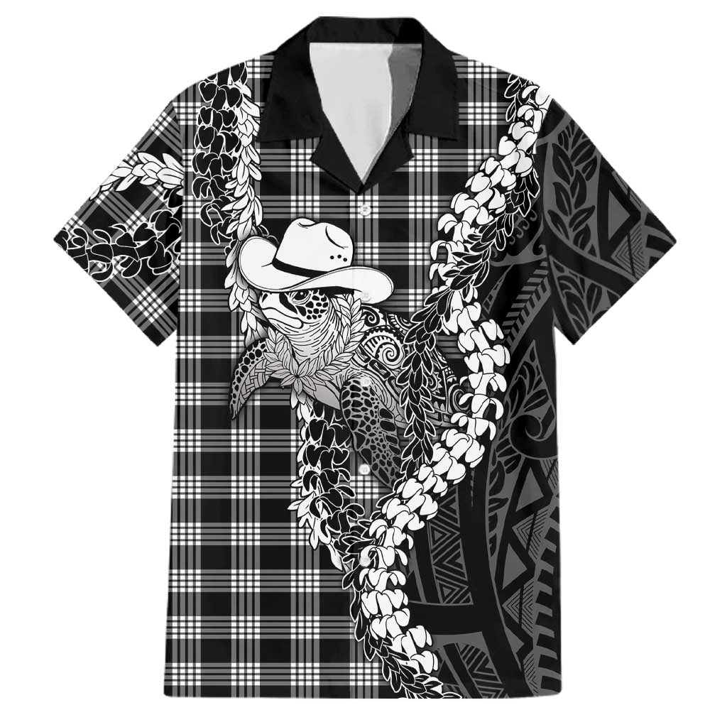 Black Hawaii Palaka Cowboy Turtle Family Matching Off Shoulder Maxi Dress and Hawaiian Shirt Hawaiian Paniolo Puakenikeni Maile Lei DT05 Dad's Shirt - Short Sleeve Black - Polynesian Pride