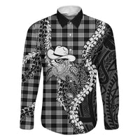 Black Hawaii Palaka Cowboy Turtle Family Matching Off Shoulder Short Dress and Hawaiian Shirt Hawaiian Paniolo Puakenikeni Maile Lei DT05 Dad's Shirt - Long Sleeve Black - Polynesian Pride