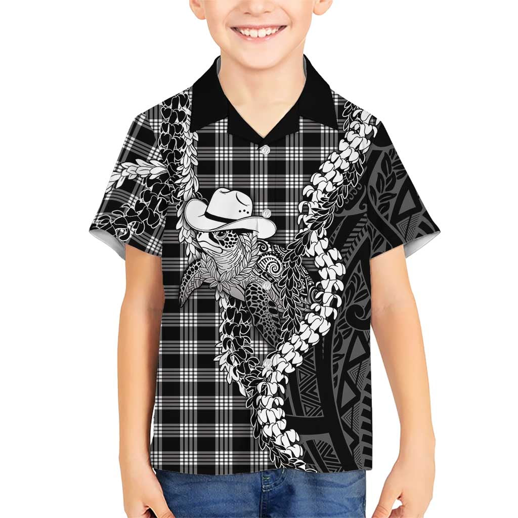 Black Hawaii Palaka Cowboy Turtle Family Matching Puletasi and Hawaiian Shirt Hawaiian Paniolo Puakenikeni Maile Lei DT05 Son's Shirt Black - Polynesian Pride