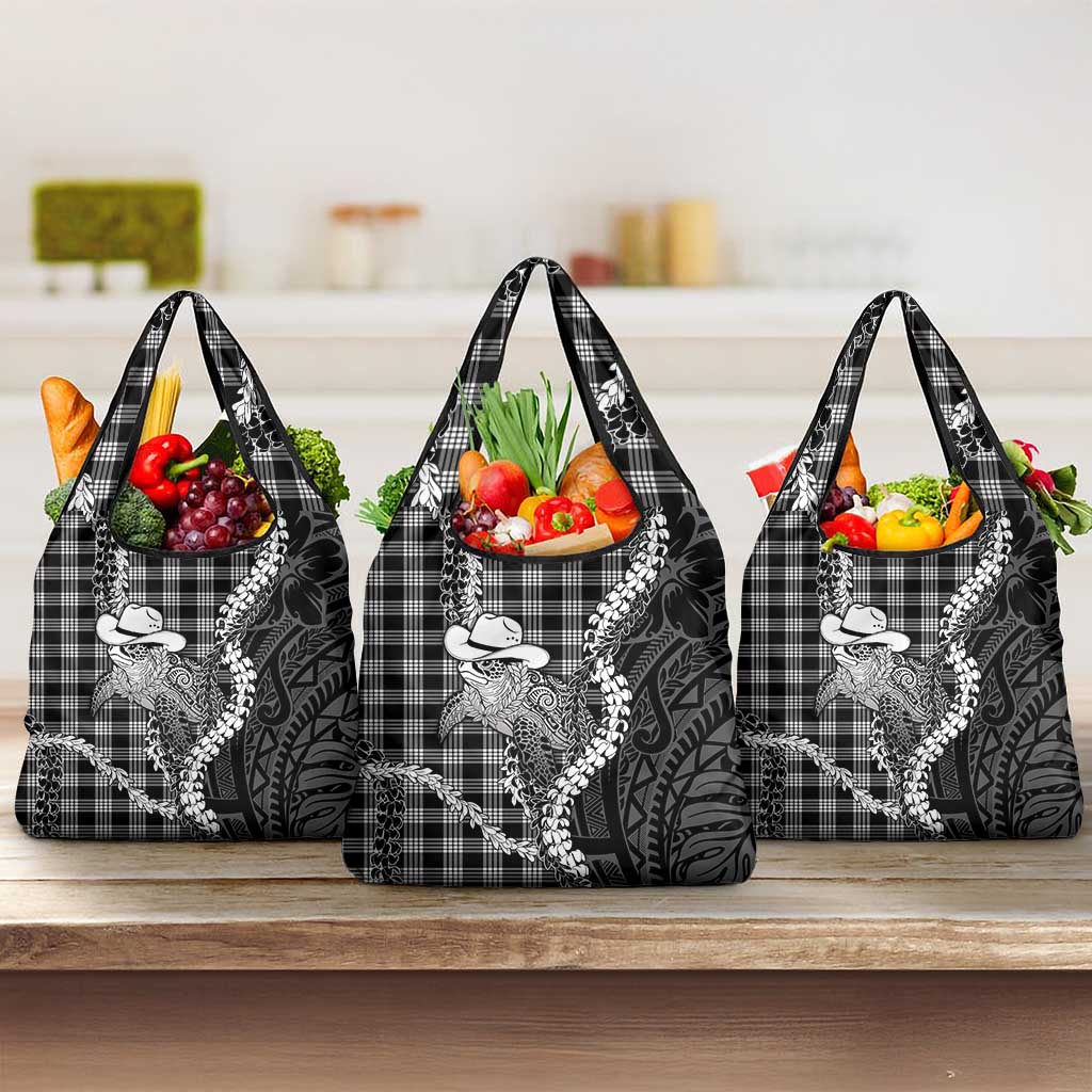 Black Hawaii Palaka Cowboy Turtle Grocery Bag Hawaiian Paniolo Puakenikeni Maile Lei DT05 3-pack One Size Black - Polynesian Pride