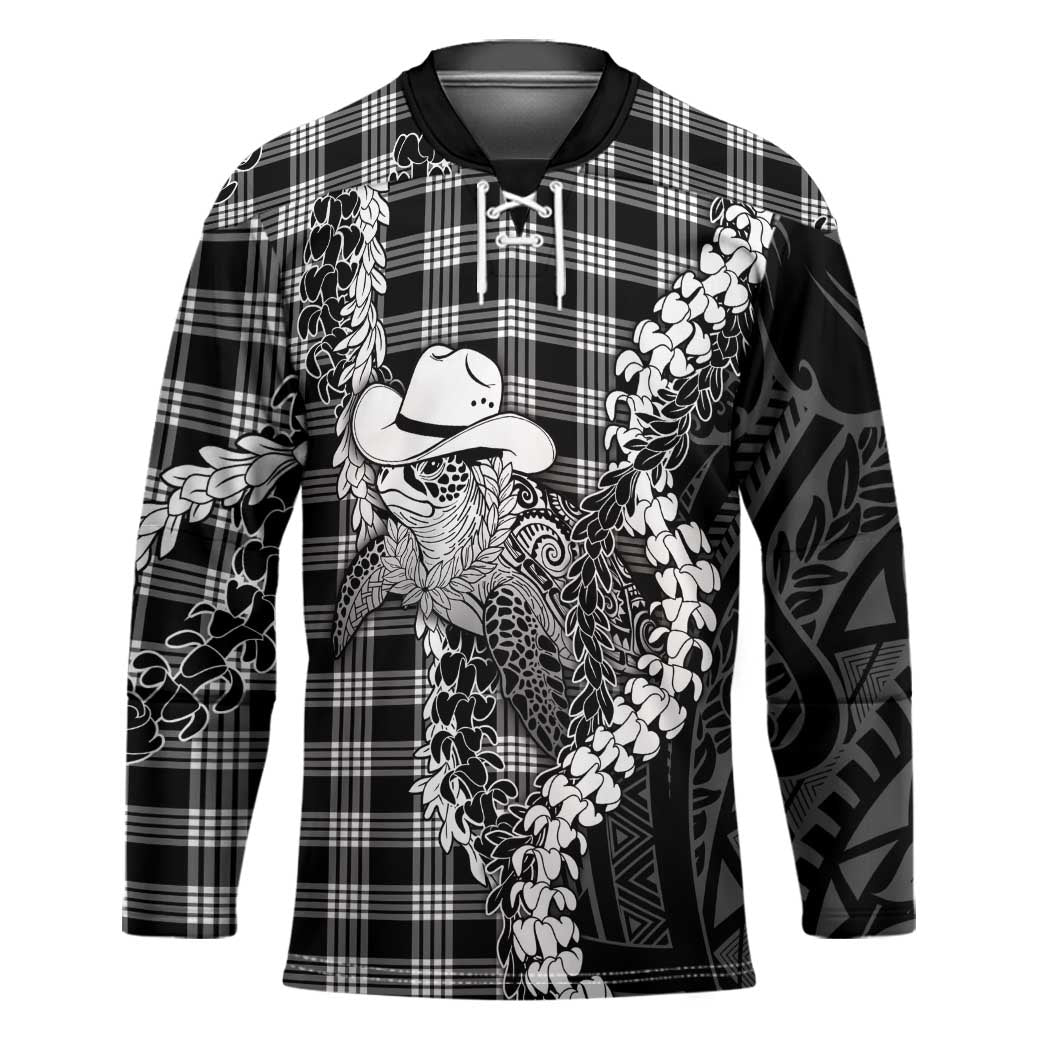 Black Hawaii Palaka Cowboy Turtle Hockey Jersey Hawaiian Paniolo Puakenikeni Maile Lei DT05 Unisex Black - Polynesian Pride