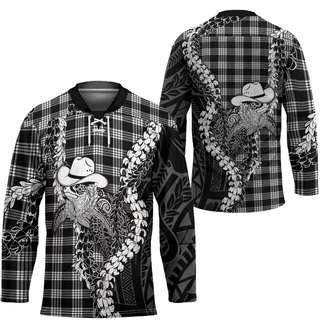 Black Hawaii Palaka Cowboy Turtle Hockey Jersey Hawaiian Paniolo Puakenikeni Maile Lei DT05 - Polynesian Pride