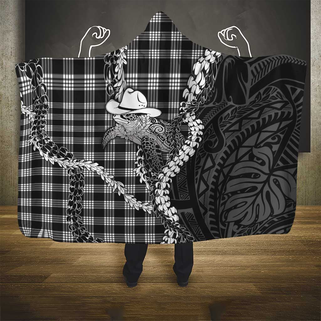 Black Hawaii Palaka Cowboy Turtle Hooded Blanket Hawaiian Paniolo Puakenikeni Maile Lei