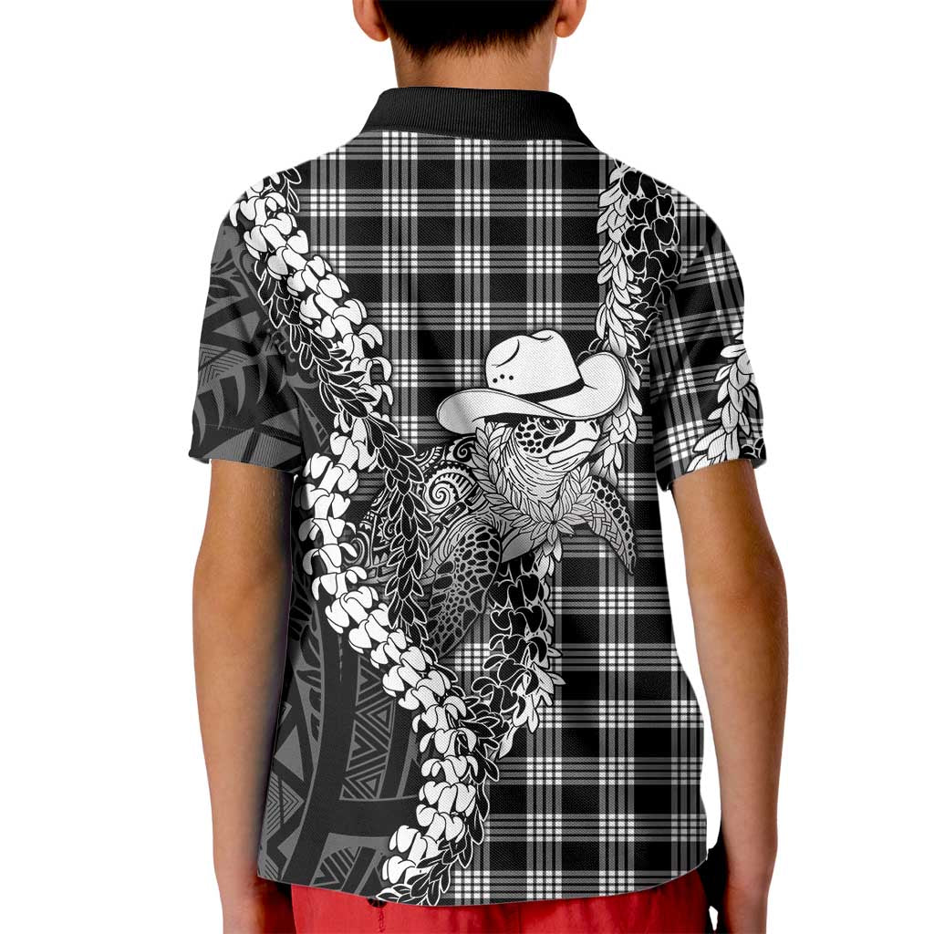 Black Hawaii Palaka Cowboy Turtle Kid Polo Shirt Hawaiian Paniolo Puakenikeni Maile Lei
