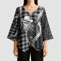 Black Hawaii Palaka Cowboy Turtle Kimono Sleeve Blouse Hawaiian Paniolo Puakenikeni Maile Lei DT05 - Polynesian Pride