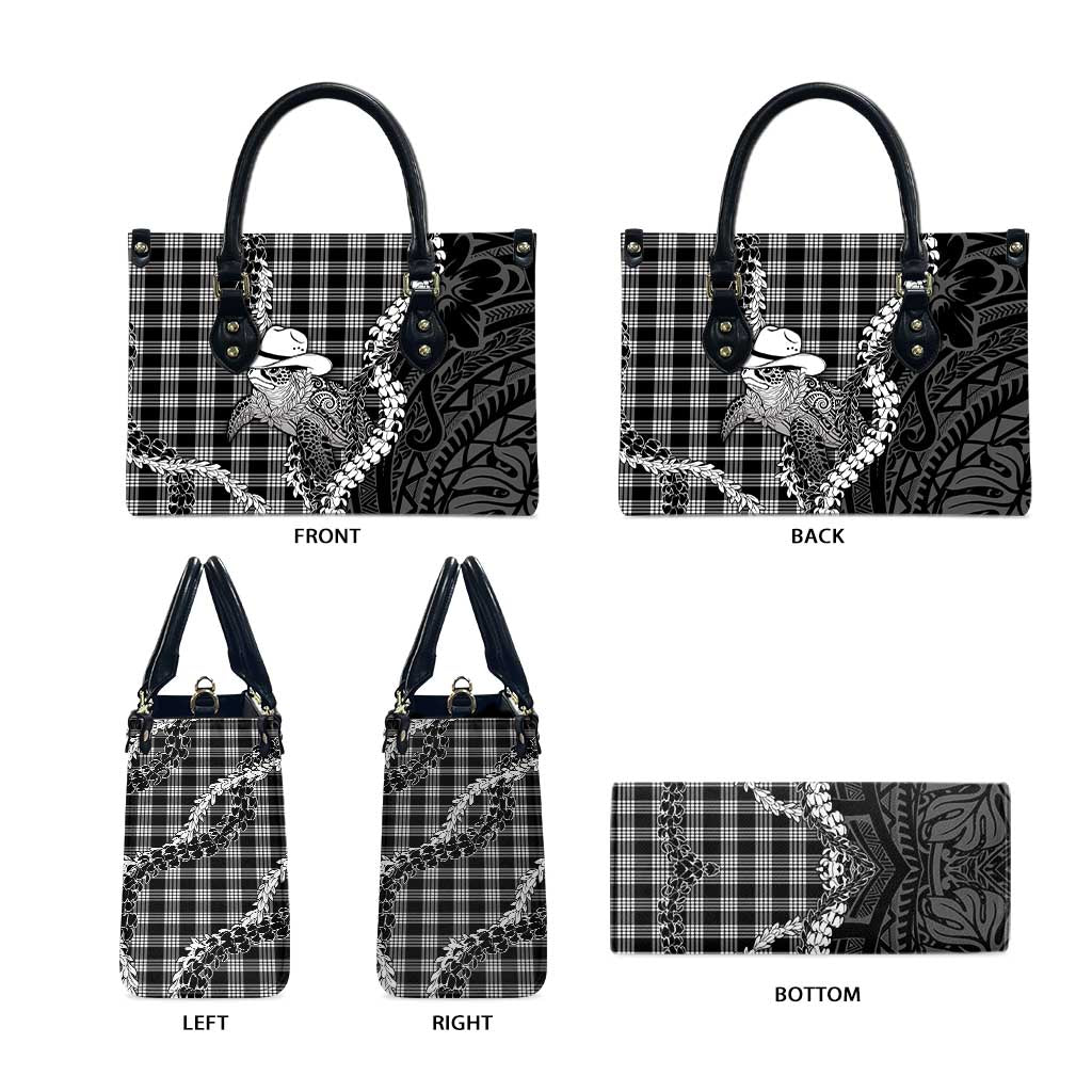 Black Hawaii Palaka Cowboy Turtle Leather Bag Hawaiian Paniolo Puakenikeni Maile Lei DT05 - Polynesian Pride