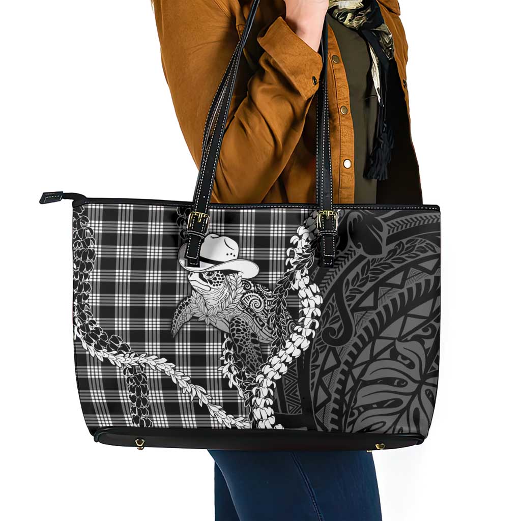 Black Hawaii Palaka Cowboy Turtle Leather Tote Bag Hawaiian Paniolo Puakenikeni Maile Lei