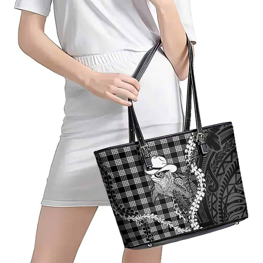 Black Hawaii Palaka Cowboy Turtle Leather Tote Bag Hawaiian Paniolo Puakenikeni Maile Lei