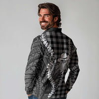 Black Hawaii Palaka Cowboy Turtle Long Sleeve Polo Shirt Hawaiian Paniolo Puakenikeni Maile Lei