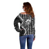 Black Hawaii Palaka Cowboy Turtle Off Shoulder Sweater Hawaiian Paniolo Puakenikeni Maile Lei DT05 - Polynesian Pride