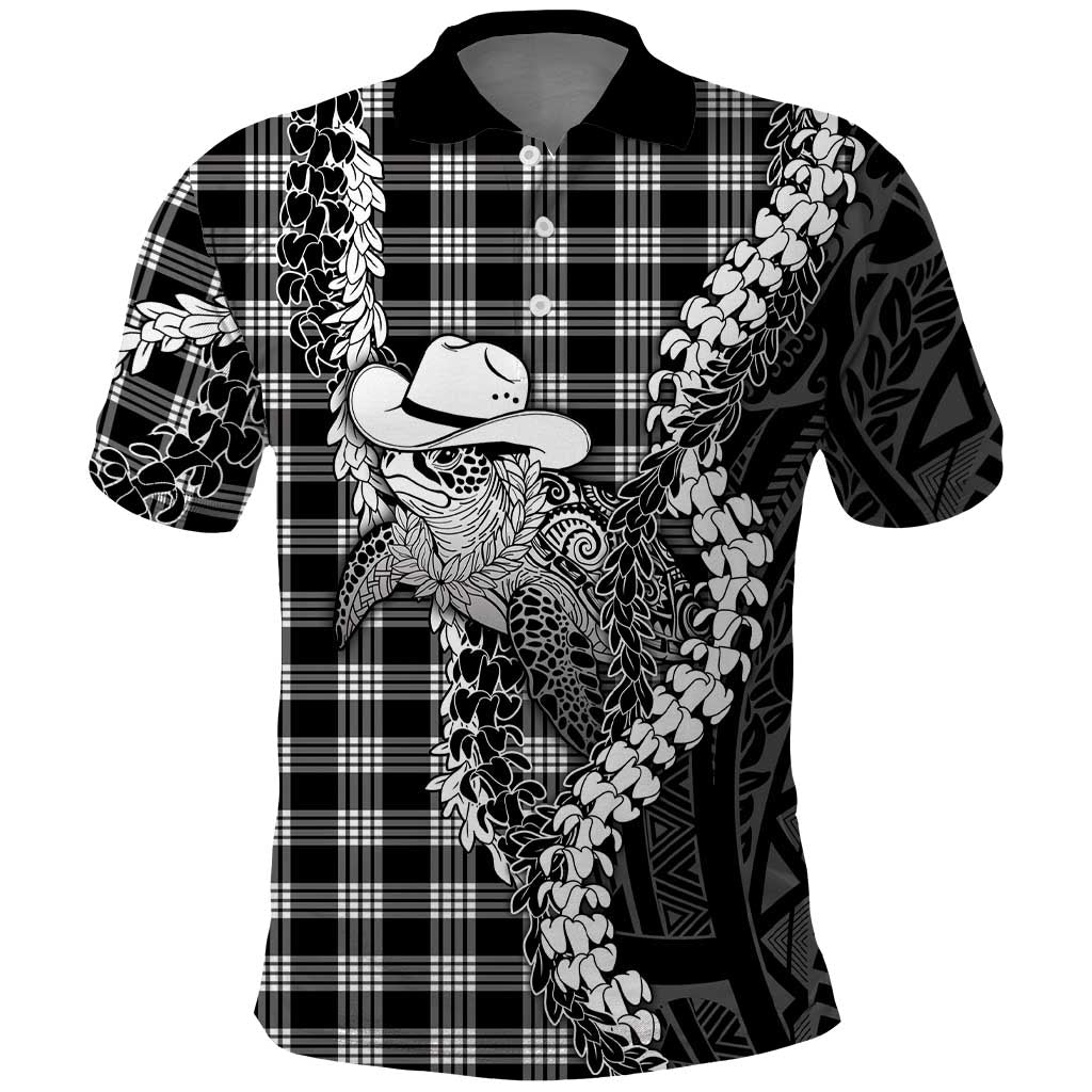 Black Hawaii Palaka Cowboy Turtle Polo Shirt Hawaiian Paniolo Puakenikeni Maile Lei