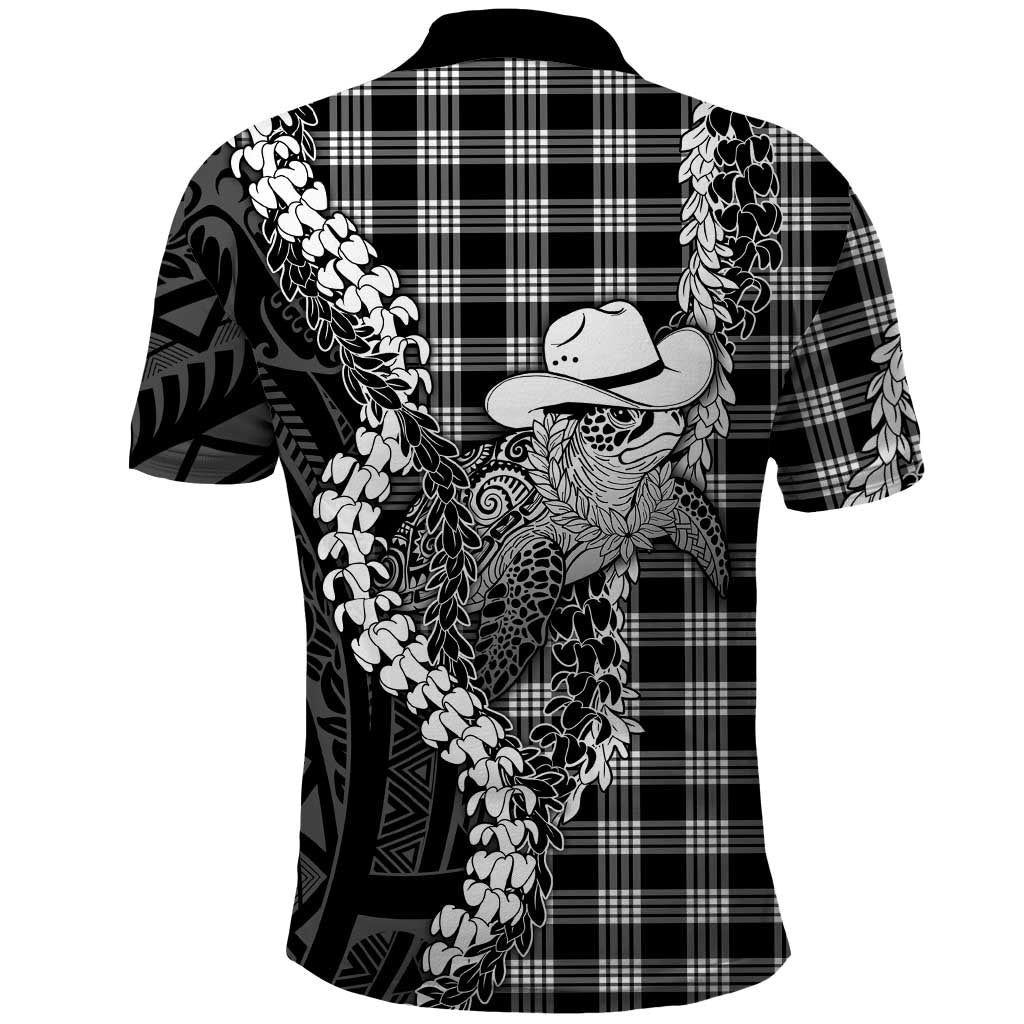Black Hawaii Palaka Cowboy Turtle Polo Shirt Hawaiian Paniolo Puakenikeni Maile Lei