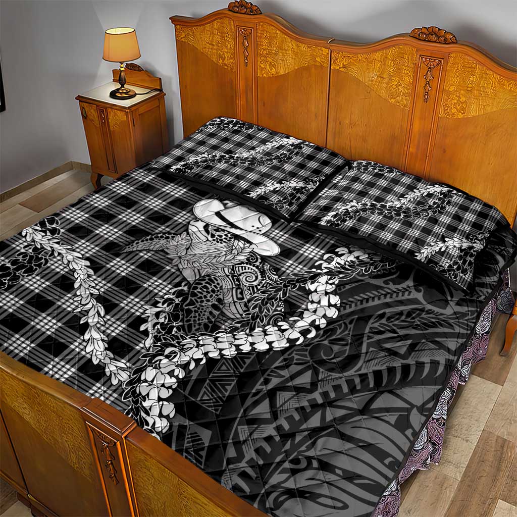 Black Hawaii Palaka Cowboy Turtle Quilt Bed Set Hawaiian Paniolo Puakenikeni Maile Lei DT05 - Polynesian Pride
