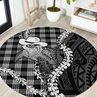 Black Hawaii Palaka Cowboy Turtle Round Carpet Hawaiian Paniolo Puakenikeni Maile Lei DT05 Black - Polynesian Pride