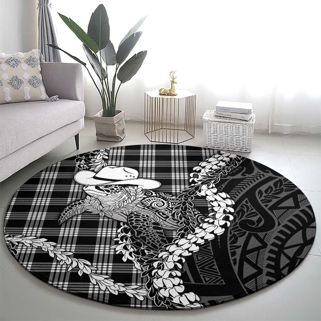 Black Hawaii Palaka Cowboy Turtle Round Carpet Hawaiian Paniolo Puakenikeni Maile Lei DT05 - Polynesian Pride