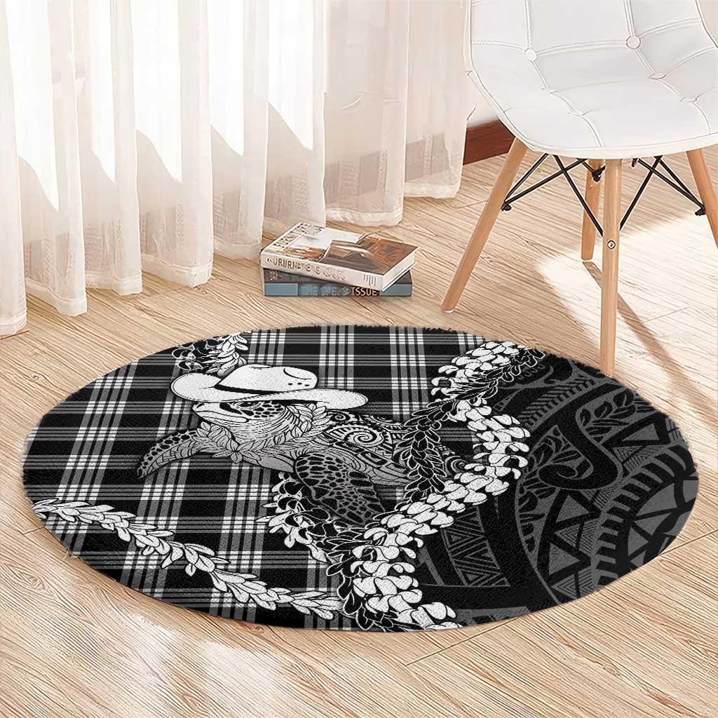 Black Hawaii Palaka Cowboy Turtle Round Carpet Hawaiian Paniolo Puakenikeni Maile Lei DT05 - Polynesian Pride