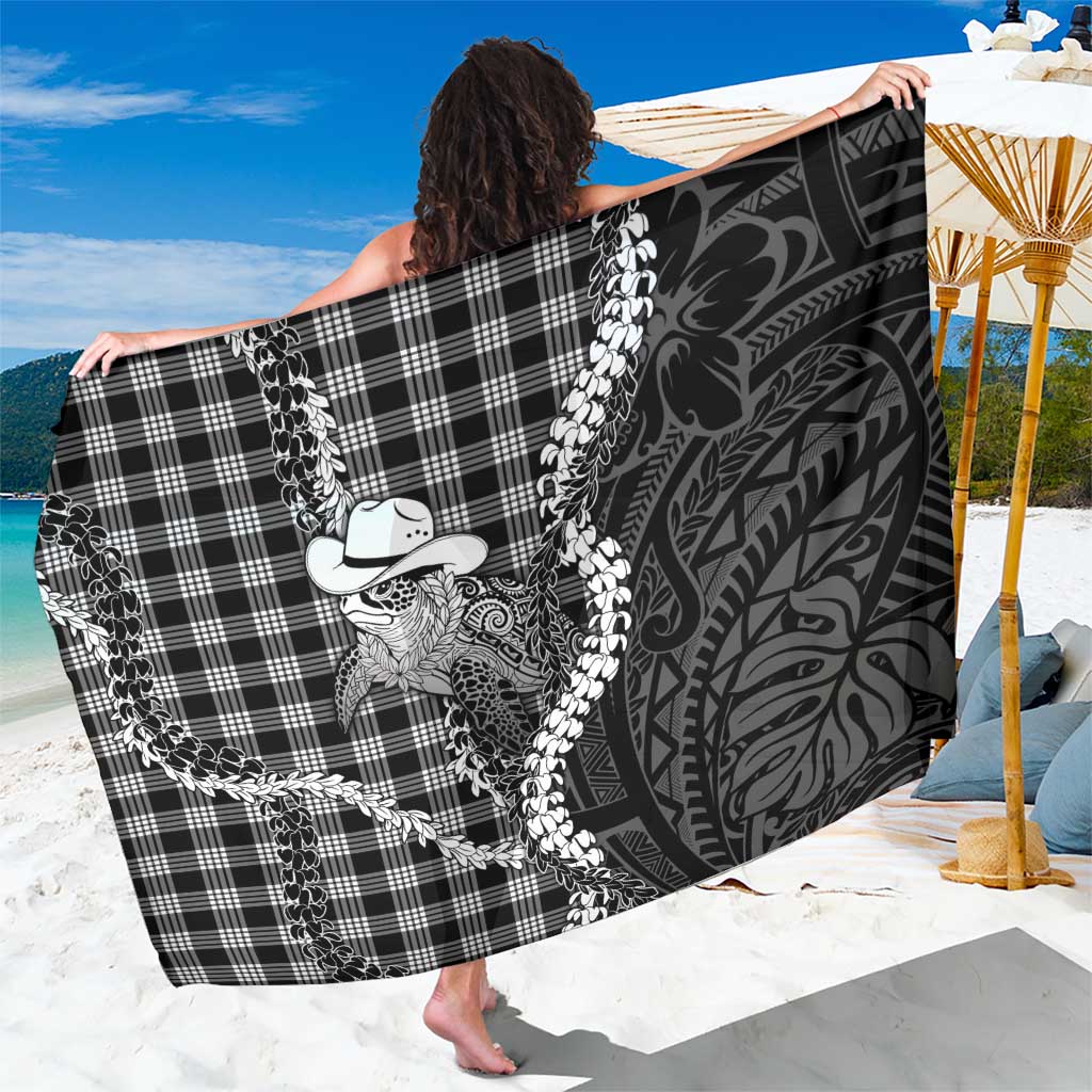 Black Hawaii Palaka Cowboy Turtle Sarong Hawaiian Paniolo Puakenikeni Maile Lei DT05 One Size 44 x 66 inches Black - Polynesian Pride