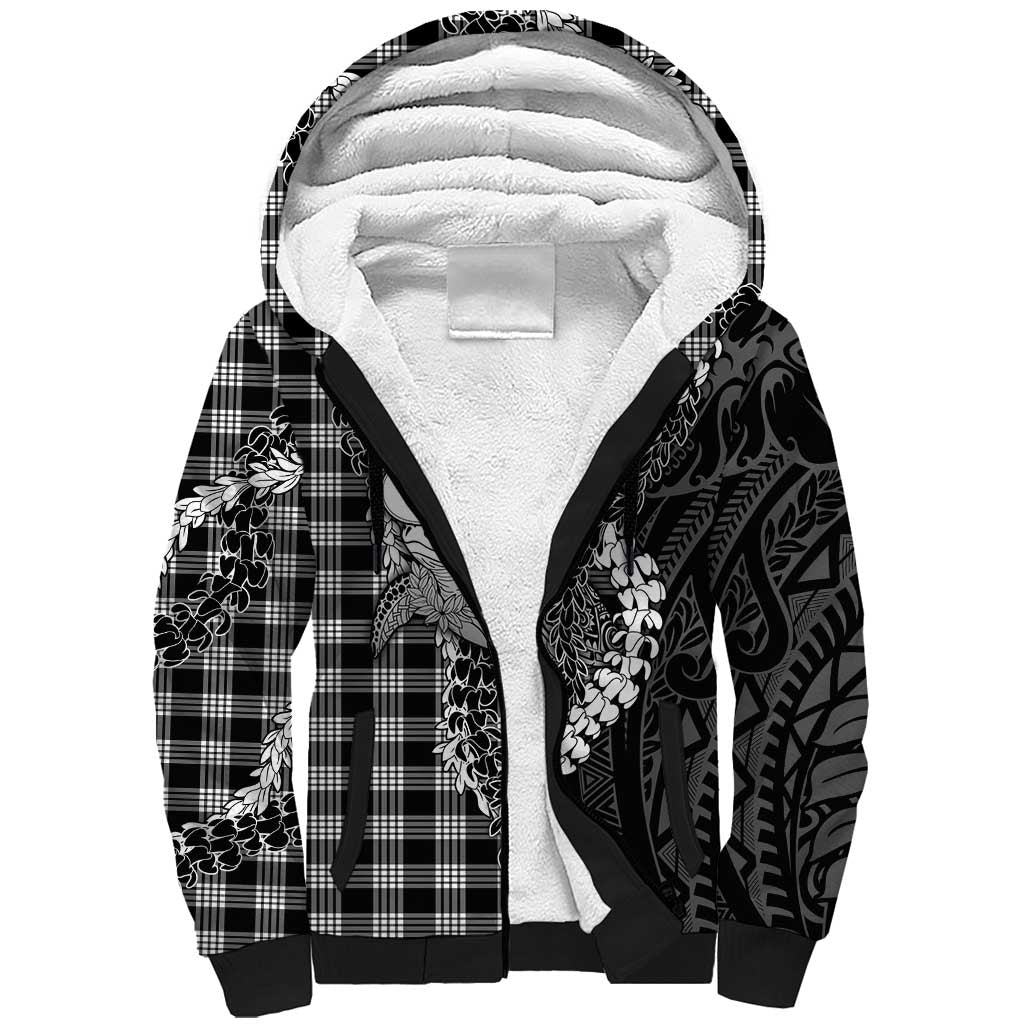 Black Hawaii Palaka Cowboy Turtle Sherpa Hoodie Hawaiian Paniolo Puakenikeni Maile Lei