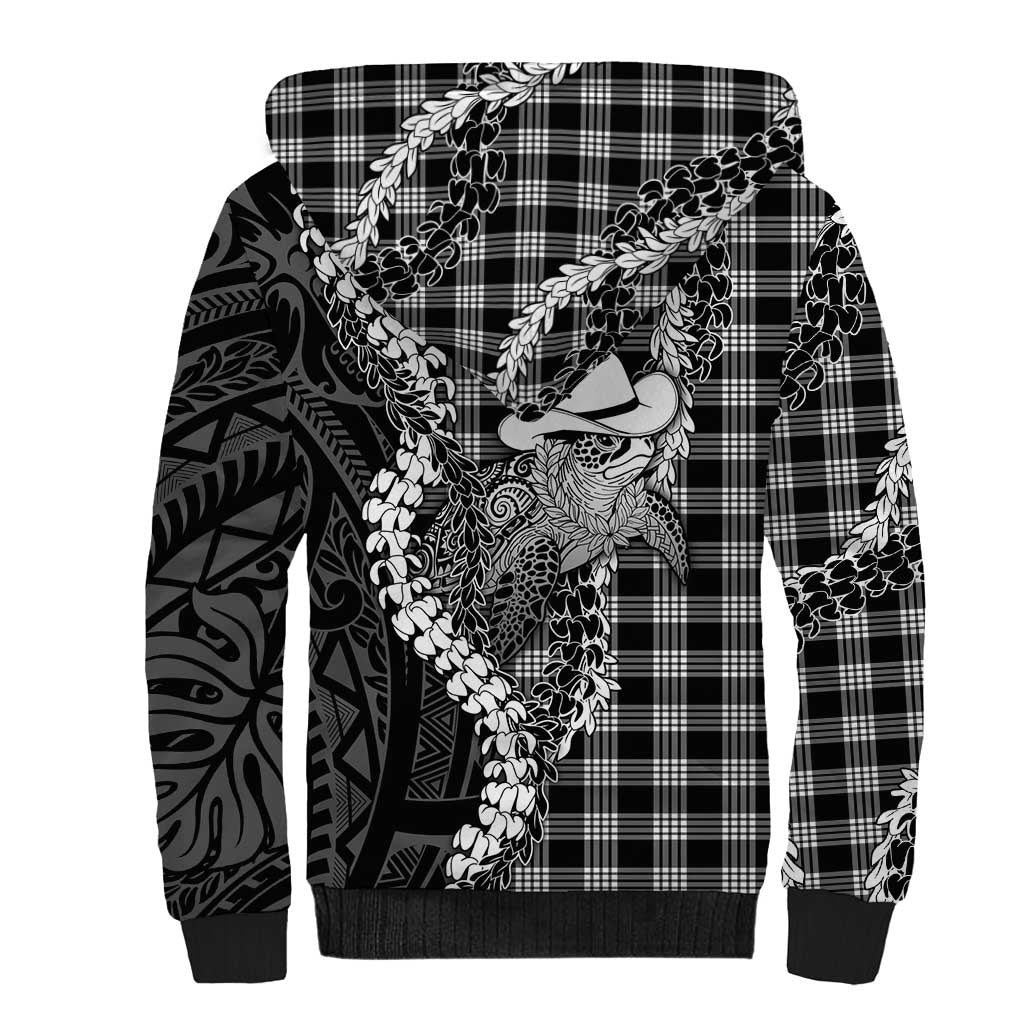 Black Hawaii Palaka Cowboy Turtle Sherpa Hoodie Hawaiian Paniolo Puakenikeni Maile Lei