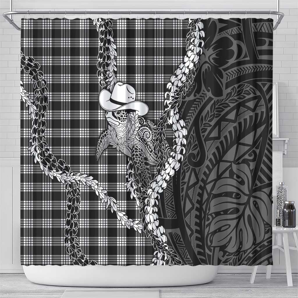 Black Hawaii Palaka Cowboy Turtle Shower Curtain Hawaiian Paniolo Puakenikeni Maile Lei DT05 - Polynesian Pride