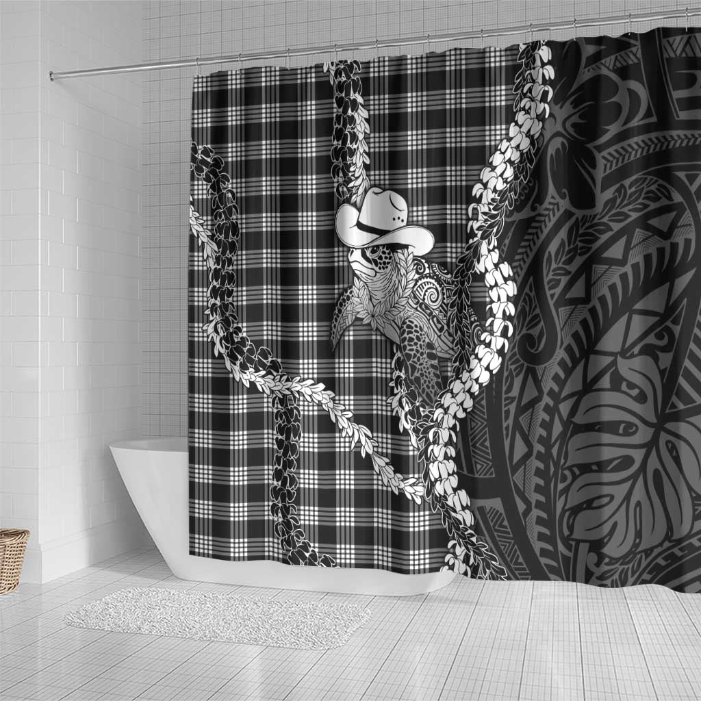 Black Hawaii Palaka Cowboy Turtle Shower Curtain Hawaiian Paniolo Puakenikeni Maile Lei DT05 - Polynesian Pride