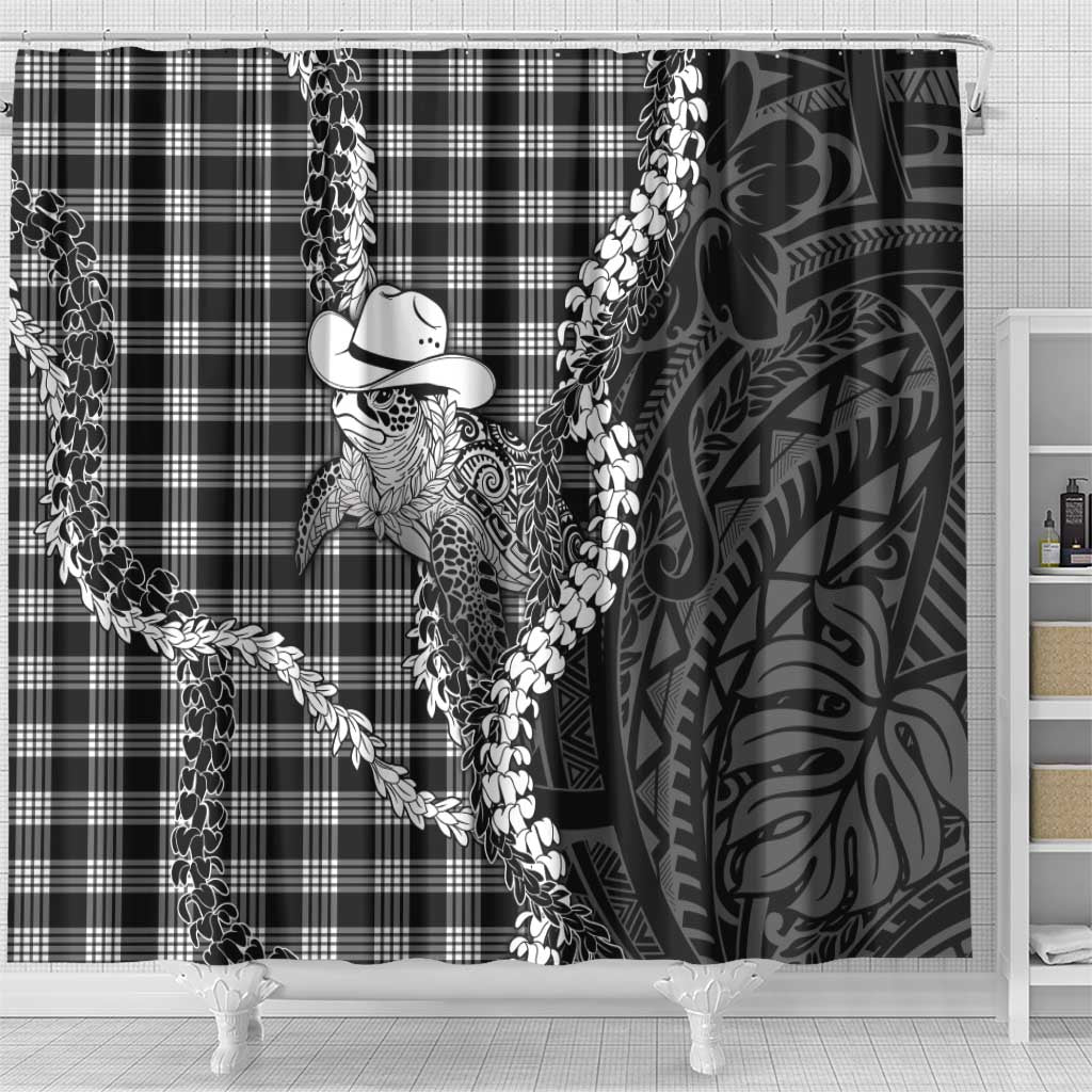 Black Hawaii Palaka Cowboy Turtle Shower Curtain Hawaiian Paniolo Puakenikeni Maile Lei DT05 - Polynesian Pride