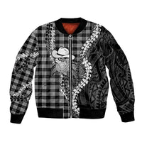Black Hawaii Palaka Cowboy Turtle Sleeve Zip Bomber Jacket Hawaiian Paniolo Puakenikeni Maile Lei DT05 Unisex Black - Polynesian Pride