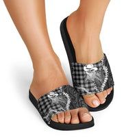 Black Hawaii Palaka Cowboy Turtle Slide Sandals Hawaiian Paniolo Puakenikeni Maile Lei DT05 - Polynesian Pride