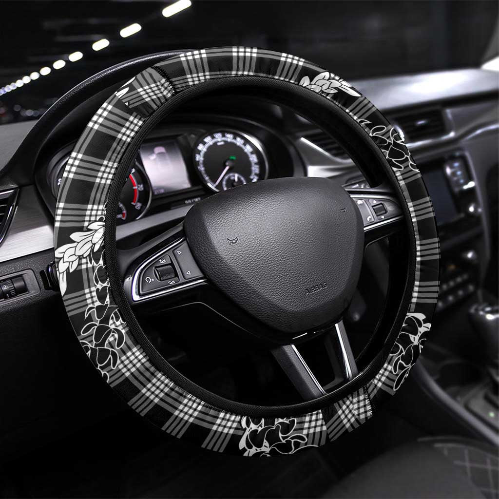 Black Hawaii Palaka Cowboy Turtle Steering Wheel Cover Hawaiian Paniolo Puakenikeni Maile Lei DT05 Universal Fit Black - Polynesian Pride