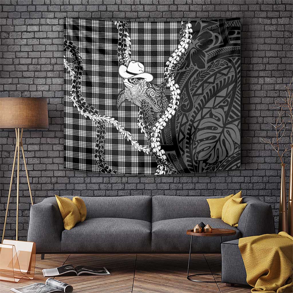 Black Hawaii Palaka Cowboy Turtle Tapestry Hawaiian Paniolo Puakenikeni Maile Lei