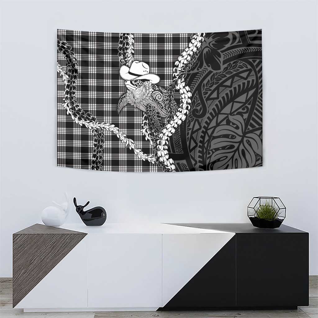 Black Hawaii Palaka Cowboy Turtle Tapestry Hawaiian Paniolo Puakenikeni Maile Lei DT05 - Polynesian Pride