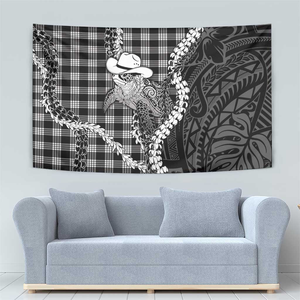 Black Hawaii Palaka Cowboy Turtle Tapestry Hawaiian Paniolo Puakenikeni Maile Lei DT05 - Polynesian Pride
