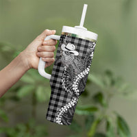 Black Hawaii Palaka Cowboy Turtle Tumbler With Handle Hawaiian Paniolo Puakenikeni Maile Lei DT05 - Polynesian Pride