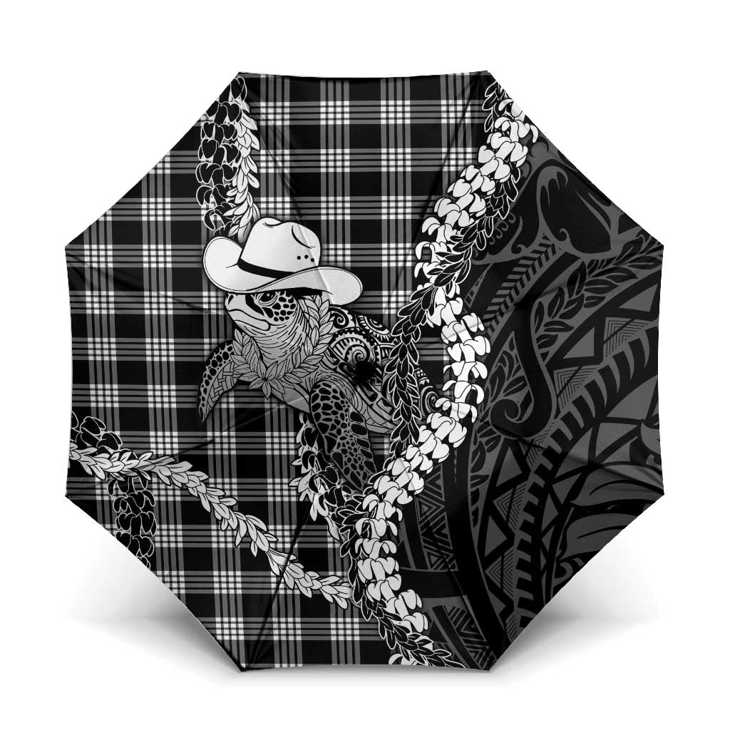 Black Hawaii Palaka Cowboy Turtle Umbrella Hawaiian Paniolo Puakenikeni Maile Lei DT05 One Size Folded 11.42 inch Opened Diameter 37.4 inch Black - Polynesian Pride