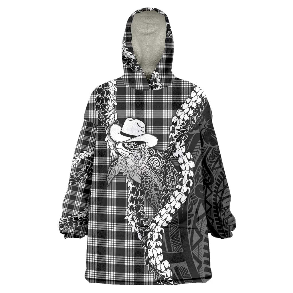 Black Hawaii Palaka Cowboy Turtle Wearable Blanket Hoodie Hawaiian Paniolo Puakenikeni Maile Lei