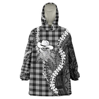 Black Hawaii Palaka Cowboy Turtle Wearable Blanket Hoodie Hawaiian Paniolo Puakenikeni Maile Lei