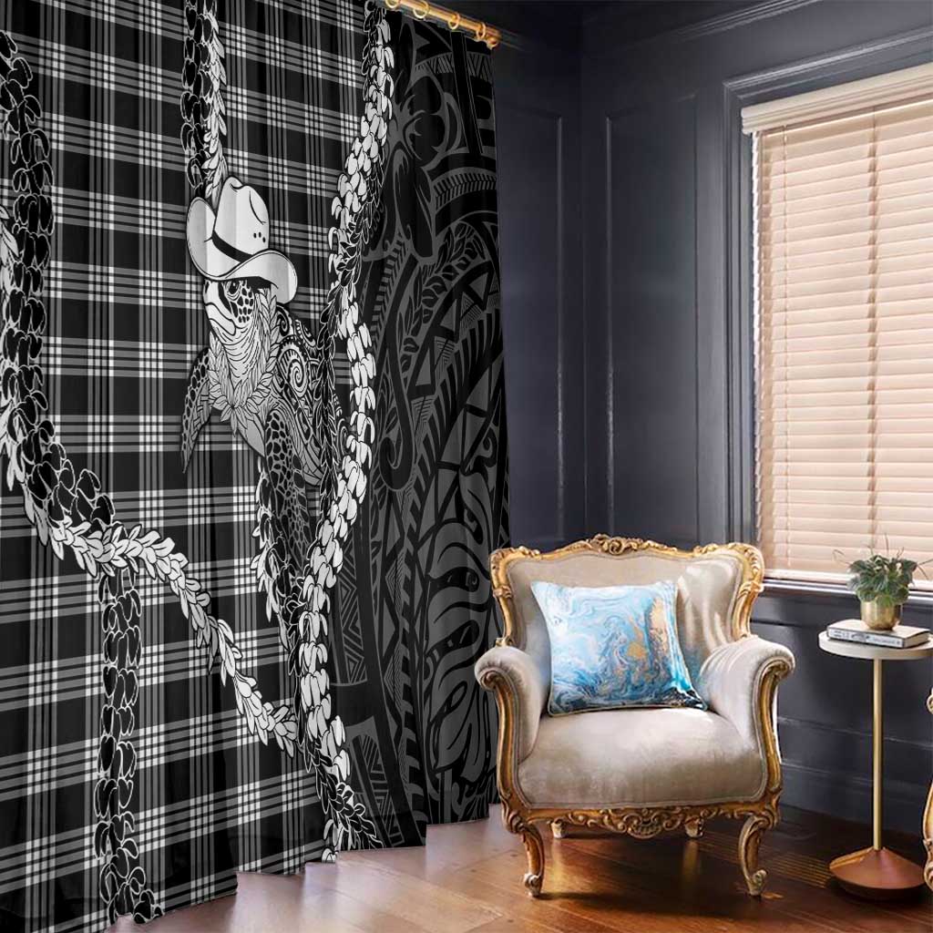 Black Hawaii Palaka Cowboy Turtle Window Curtain Hawaiian Paniolo Puakenikeni Maile Lei DT05 - Polynesian Pride