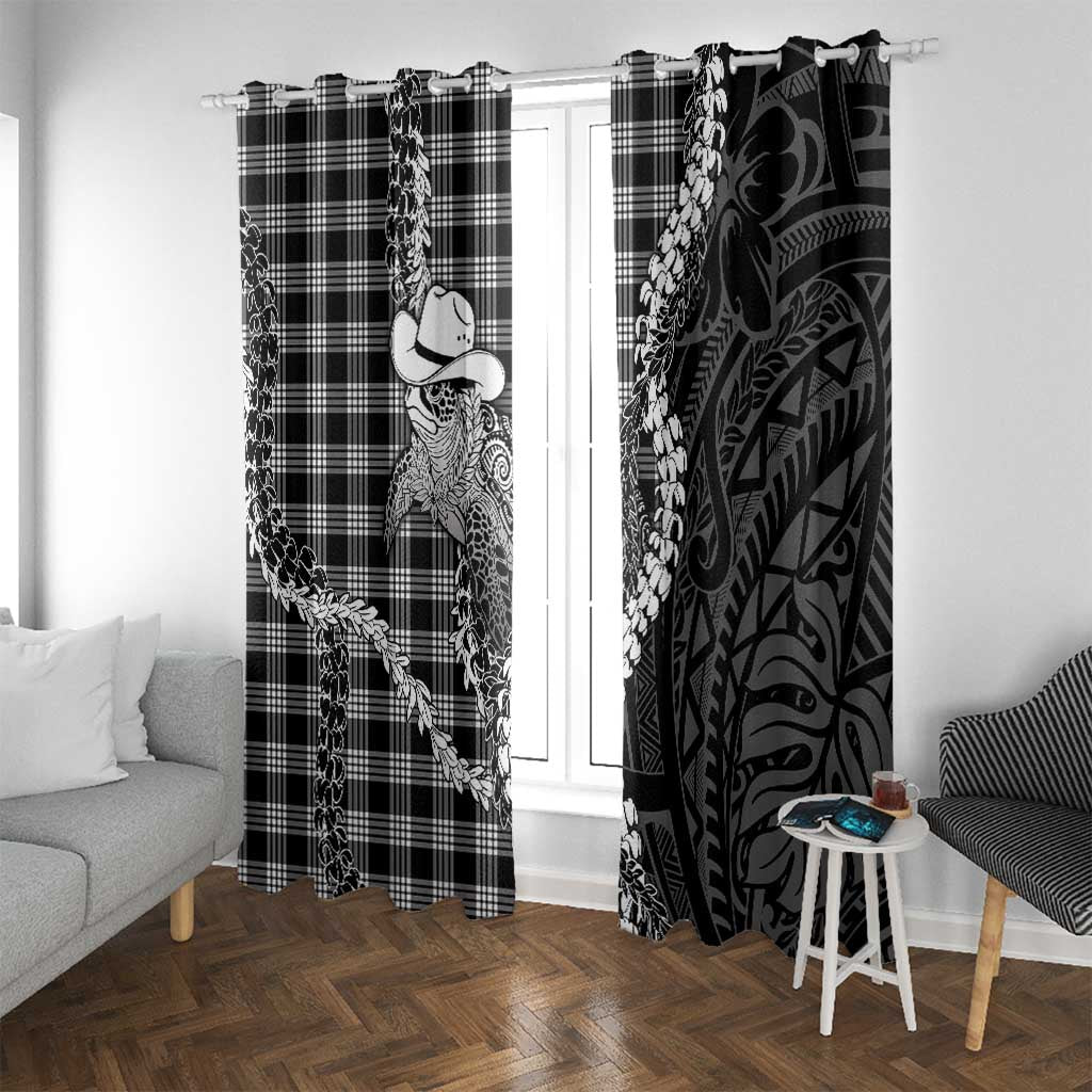Black Hawaii Palaka Cowboy Turtle Window Curtain Hawaiian Paniolo Puakenikeni Maile Lei DT05 With Grommets Black - Polynesian Pride
