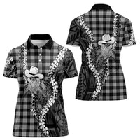 Black Hawaii Palaka Cowboy Turtle Women Polo Shirt Hawaiian Paniolo Puakenikeni Maile Lei