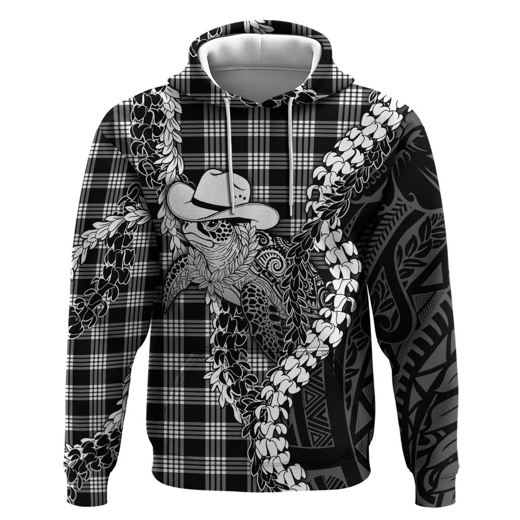 Black Hawaii Palaka Cowboy Turtle Zip Hoodie Hawaiian Paniolo Puakenikeni Maile Lei DT05 Pullover Hoodie Black - Polynesian Pride