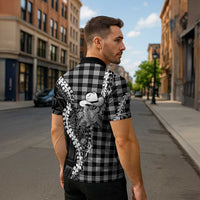 Black Hawaii Palaka Cowboy Turtle Zipper Polo Shirt Hawaiian Paniolo Puakenikeni Maile Lei