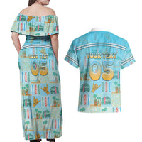 Custom Hawaii Surfing Couples Matching Off Shoulder Maxi Dress and Hawaiian Shirt He'e Nalu