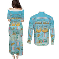Custom Hawaii Surfing Couples Matching Puletasi and Long Sleeve Button Shirt He'e Nalu