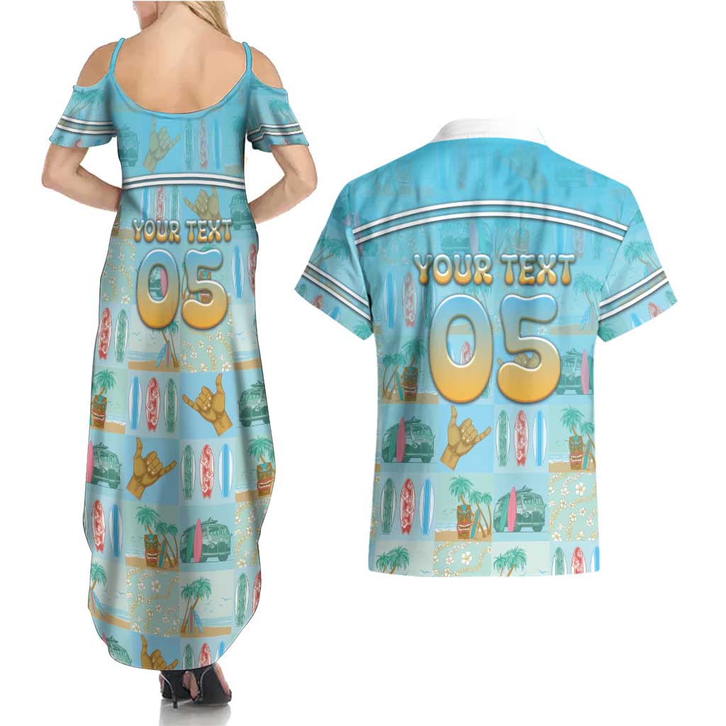 Custom Hawaii Surfing Couples Matching Summer Maxi Dress and Hawaiian Shirt He'e Nalu