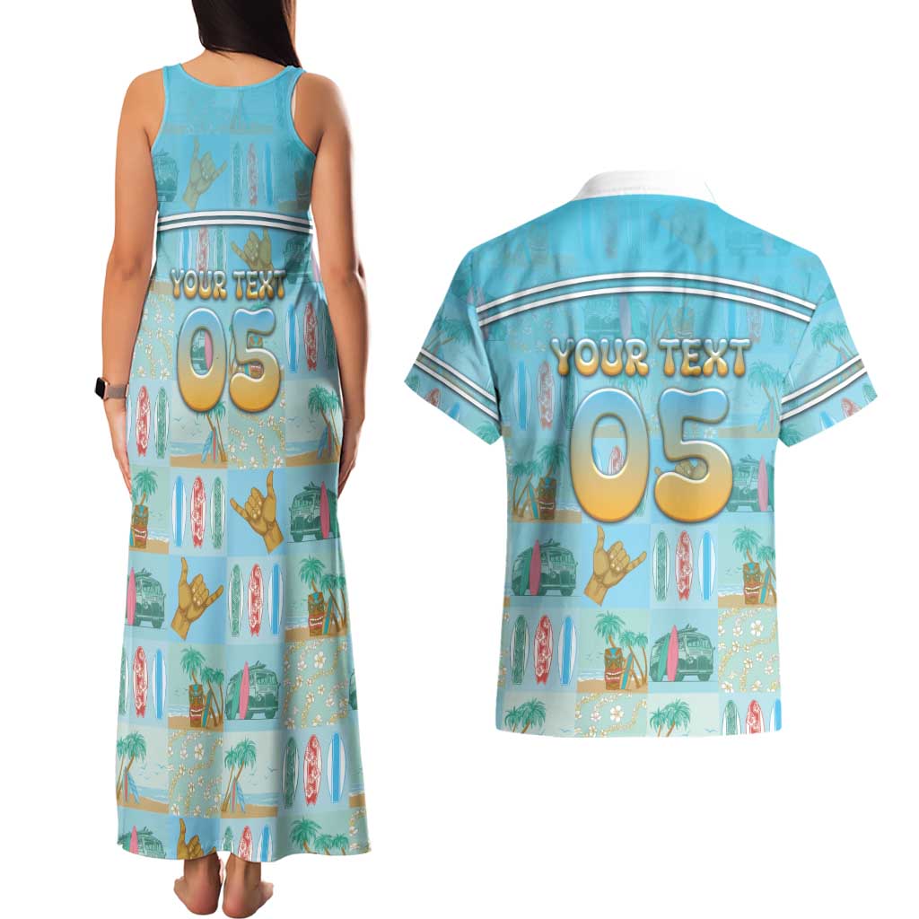 Custom Hawaii Surfing Couples Matching Tank Maxi Dress and Hawaiian Shirt He'e Nalu