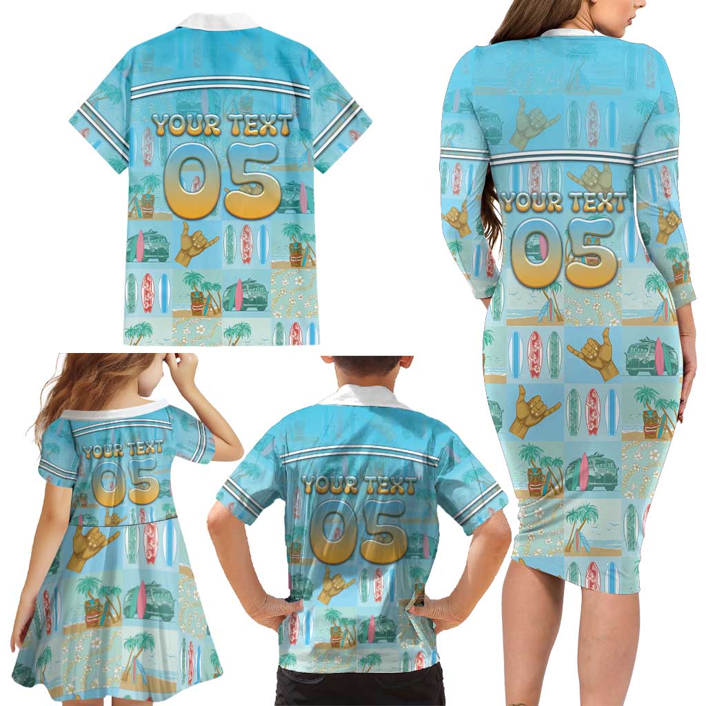 Custom Hawaii Surfing Family Matching Long Sleeve Bodycon Dress and Hawaiian Shirt He'e Nalu