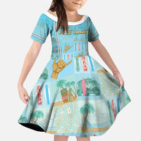 Custom Hawaii Surfing Family Matching Mermaid Dress and Hawaiian Shirt He'e Nalu DT05 Daughter's Dress Blue - Polynesian Pride