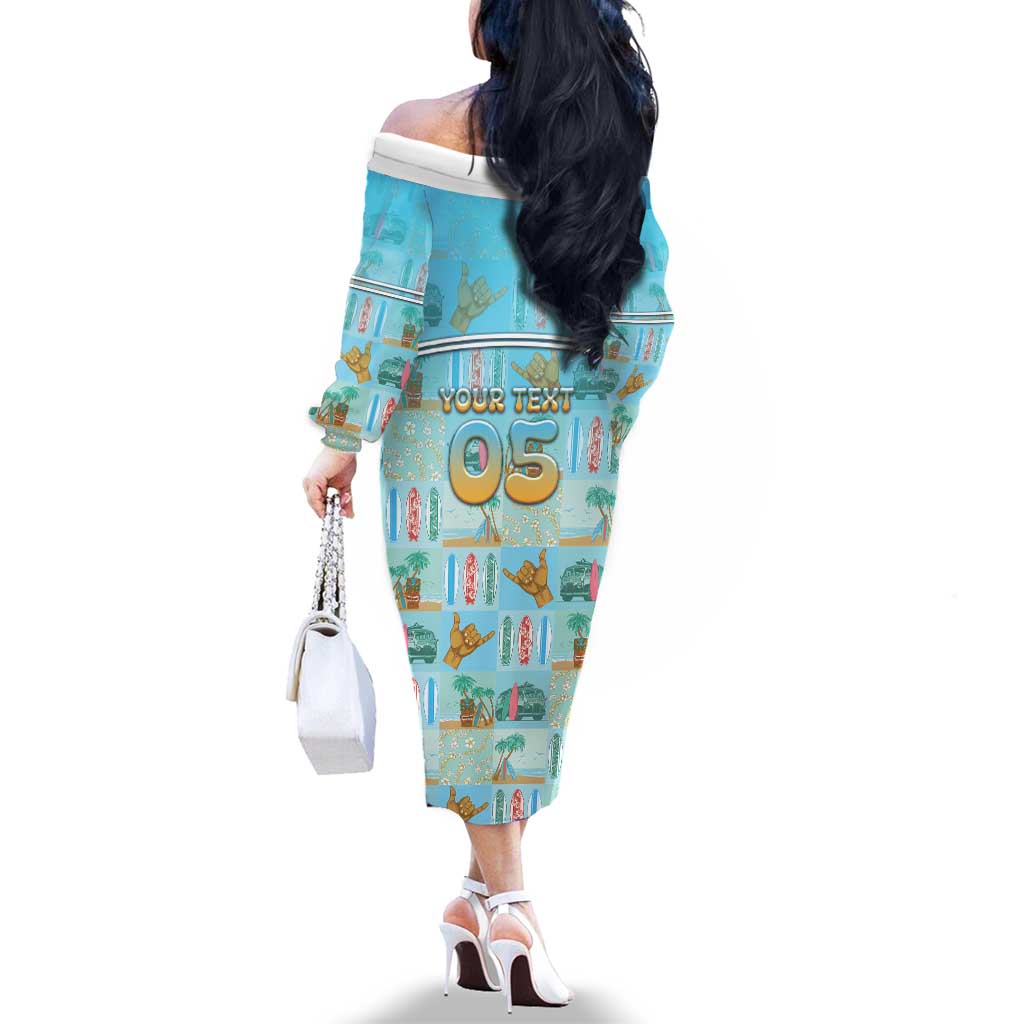 Custom Hawaii Surfing Family Matching Off The Shoulder Long Sleeve Dress and Hawaiian Shirt He'e Nalu