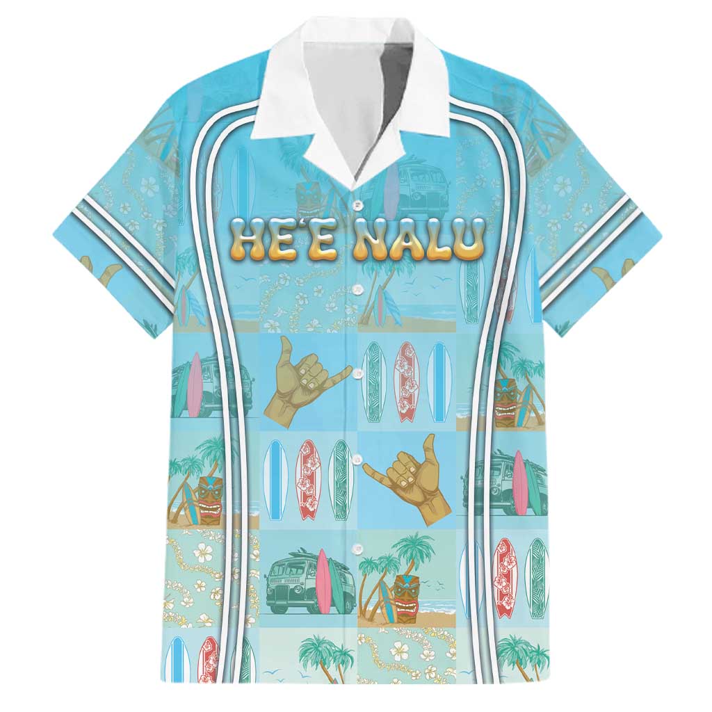 Custom Hawaii Surfing Family Matching Off Shoulder Short Dress and Hawaiian Shirt He'e Nalu DT05 Dad's Shirt - Short Sleeve Blue - Polynesian Pride